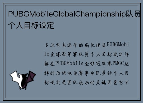 PUBGMobileGlobalChampionship队员个人目标设定