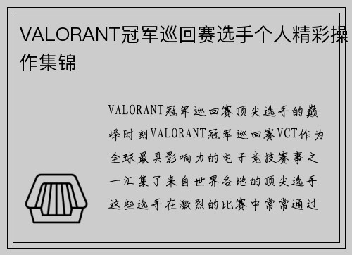 VALORANT冠军巡回赛选手个人精彩操作集锦